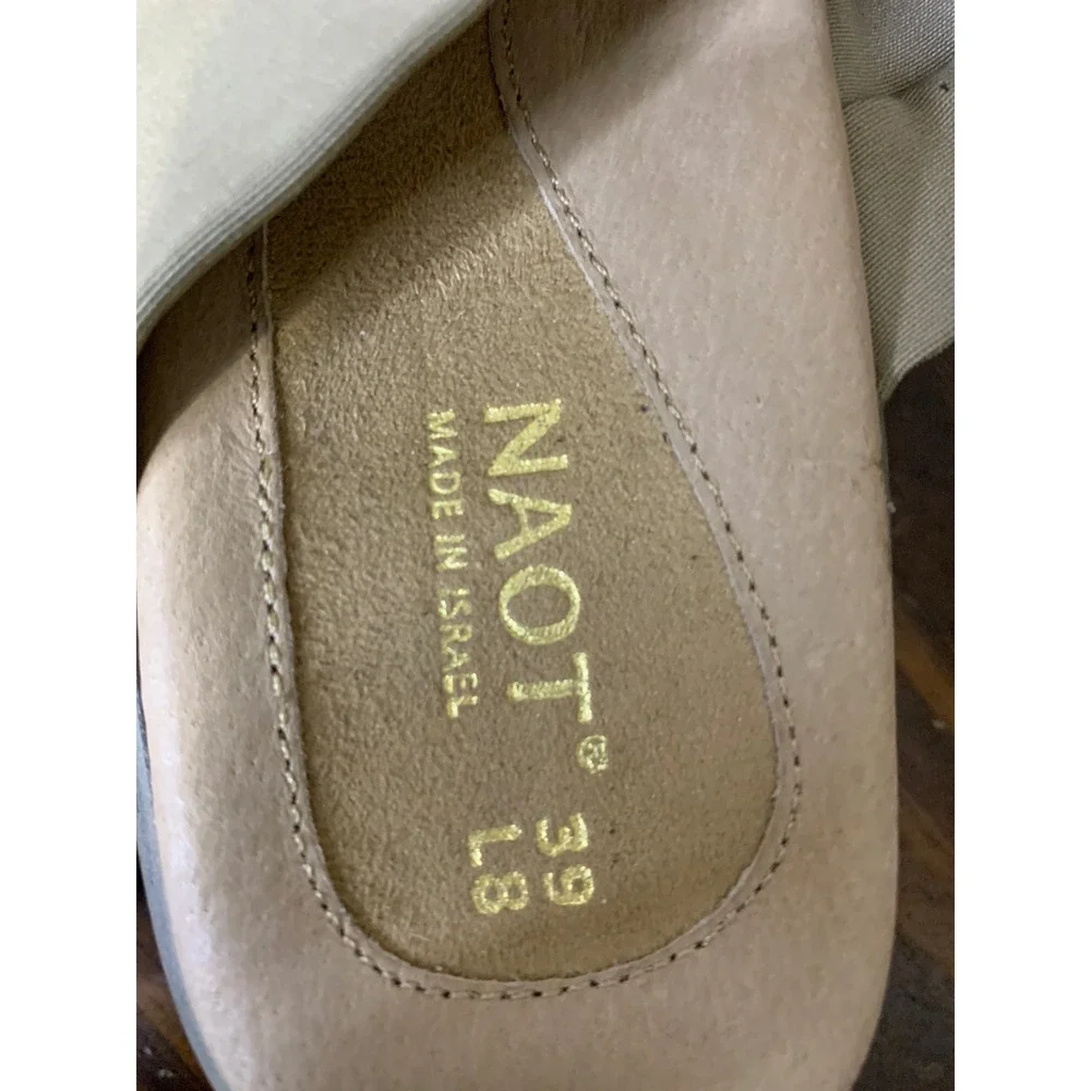 Naot Pinotage Gold Metal/Khaki Leather Slides Sandals‎ Comfort Casual Shoes 8